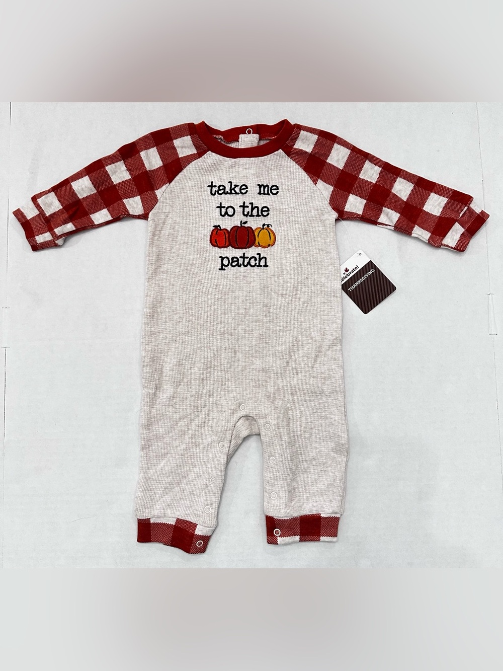 NWT's Baby Unisex Fall/ Thanksgiving Pumpkin Patch Long Sleeve Oatmeal Romper